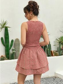 Women's Sleeveless Fitted Mini Skater Dress, Sweet French Style Suitable For Campus, Picnic, Travel, Date, Vacation - Multicolor - View 2