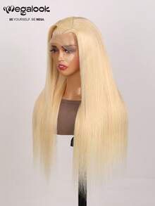 MEGALOOK #613 金色 13x4 蕾丝前额假发 直发 原生人发 透明蕾丝 预先拔毛 自然发际线 易于佩戴 新手友好 适合女性 度假 旅行 节日 Cosplay 校园 学校 婚礼 露营 假日 日常穿搭 时尚休闲风格 - S613 - 查看 6