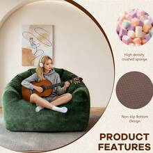 Puf con forma de pata de oso, sofá de espuma viscoelástica, diseño ergonómico, con funda de franela suave y cómoda, extraíble y lavable, ideal como silla de lectura en el dormitorio o residencia de estudiantes. - Verde - Ver 7