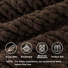 Brown Chunky Knit Throw Blanket For Couch,Handmade Cable Knit Crochet Blanket,Soft Cozy Chenille Throw Blankets For Home Decor,50"X60" - màu nâu - Xem 3