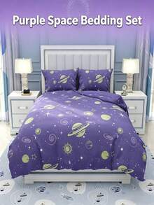 3pcs/Set INS Style Universe & Starry Sky Print Duvet Cover Set (1 Duvet Cover + 2 Pillowcases, Comforter Not Included), Soft & Breathable Planet & Constellation Pattern Bedding, Suitable For Bedroom And Guest Room, All Season - Multicolor - View 4
