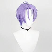 Ombre Gradual Purple Men Synthetic Short Straight Wigs Middle Part Anime Game Cosplay Fluffy Wig For Daily Party - Violet Purple - View 4
