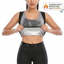 Women's Sauna Sweat Vest, Heat-Trapping Workout Tank Top & Waist Trainer Shapewear For Gym, Home Fitness And Everyday Training, Plus Size - Black Outside, Silver Inside - View 9