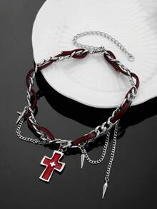 1 pieza Collar de cuero sintético estilo punk dulce, con decoración de borla en forma de cruz popular, estilo punk femenino estilo Y2K, cadena de cintura decorativa de alta calidad, accesorios de cadena de cintura de jeans estilo hip-hop, adecuado tanto para hombres como para mujeres, encanto de bolso, llavero, regalo de cumpleaños, regalos de boda, regalos de vacaciones, regalos de fiesta, recuerdos de eventos, regalos para amigos fuera del campus - Multicolor - Ver 5