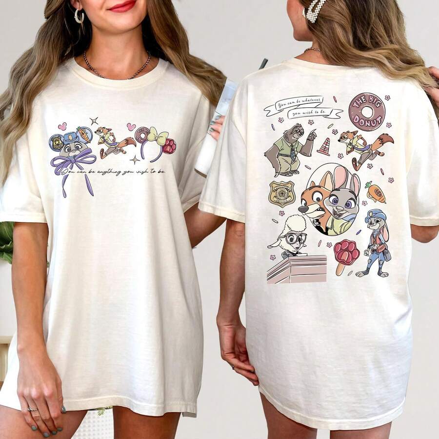 Loose Oversize Comfort Color® Zootopia Shirt, Judy Hopps Nick Wilde Tee, Zootopia Friends T-Shirt, Disney Zootopia Tee, Disney Vacation Tee, Disney T-Shirt - 白色 - 查看 1