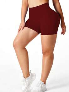 TNTOR Plus Size Women's Elastic Yoga Shorts, High Waist Tummy Control Tight Shorts For Workout, Fitness, Cycling, Butt Lifting, Comfortable For Exercise Enthusiasts Sports - Burgundy - View 7