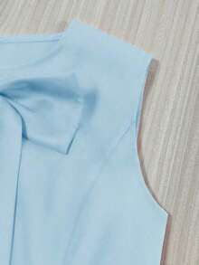 Vestido de mujer de unicolor, cuello redondo, ajustado, con lazo delantero y sin mangas - Azul - Ver 5
