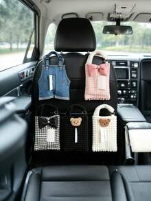 Pink - Pearl Bow, Beige Puff Grid Hanging Tissue Box, Black Puff Grid Hanging Tissue Box, Black - Pearl Bow, Denim Pocket Tissue Box - C - View 2