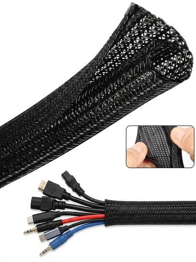 Expandable Braided Cable Sleeve, Flexible Wire Management Organizer, Durable Cord Protector, Multi-Purpose Cable Cover For Tidy, Tangle-Free Wire Bundling
