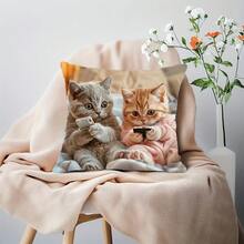 1/2/4 pezzi Federa decorativa per cuscino con gatto che al telefono, lavabile in lavatrice, stampata su un lato, adatta per casa, soggiorno, camera da letto, divano, ufficio e decorazione per auto, imbottitura del cuscino non inclusa - Multicolore - Visualizzare 2
