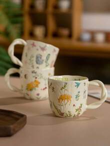 Cốc sứ 350ml họa tiết hoa lá và động vật tự nhiên, cốc uống sáng tại nhà, cốc cappuccino latte, bộ cốc đôi/bạn bè đồng bộ, hộp quà tặng mùa tựu trường. - Nhiều màu - Xem 8