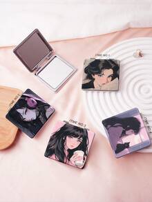 1PC Y2K Style Portrait Series Makeup Mirror, Foldable, Lightweight, Ultra-Thin, Portable, Durable, PU Leather, Suitable For Various Occasions, Travel, Party, Work, School, Suitable For All Ages, Universal - Multicolor - View 2