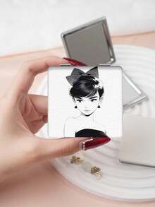 1PC Y2K Style Portrait Series Makeup Mirror, Foldable, Lightweight, Ultra-Thin, Portable, Durable, PU Leather, Suitable For Various Occasions, Travel, Party, Work, School, Suitable For All Ages, Universal - Multicolor - View 14