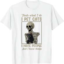 Camiseta con dise?o de calavera y gatito con esqueleto para gatos - Blanco - Ver 2