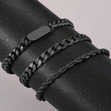 3pcs/Set Men's Fashionable Stainless Steel Bracelet Set, High-End Elegant Daily Accessories - 黑色 - 查看 1