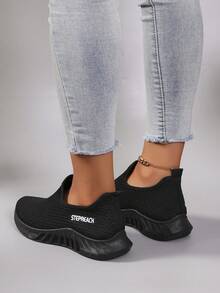 STEPREACH Giày thể thao nữ casual thời trang mùa xuân mới, thoải mái, thoáng khí, nhẹ, chất liệu lưới. - màu đen - Xem 3