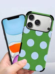 Una elegante funda para teléfono que no incluye cordón ni soporte. Funda de cuero para teléfono con diseño de lunares minimalistas y bonitos, 1 pieza, estampado de lunares blancos y negros, funda de cuero suave con impresión, estilo boho minimalista francés y moderno, compatible con/S24 Ultra, 17 Pro/16 Pro/12 Pro/13/14 Plus/15 Pro/16 Pro, 11/13 Pro Spring. - Verde - Ver 4