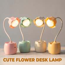 1 pieza Lámpara de escritorio con soporte para bolígrafo con diseño de flor, lámpara LED ajustable de cuidado ocular moderna adecuada para el escritorio de estudiantes/oficina (incluye cable de carga) - Lámpara de escritorio LC009 - Ver 2