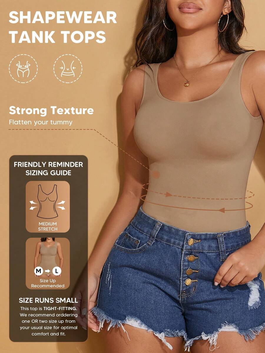 Women's Crew Neck Seamless Slimming Sports Camisole Casual Summer - Camel - View 1