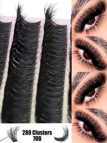 280 miếng/bộ, 14 hàng, lông mi mềm mại, lông mi chồn, 8-16mm, độ dài hỗn hợp, lông mi volume 3D kiểu Nga, lông mi rời, dùng để trang điểm, lông mi đen, hộp màu tím, chùm lông mi, búi lông mi, lông mi giả. - Xem 4