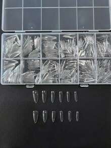 600pcs Pointed Medium Soft Gel Nail Tips, Suitable For Gel Nail Extension System, Full Cover False Nail Tips Press-On Nails, Nail Art Supplies - Clear - View 2