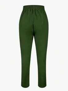 Jisfaneya Women's Solid Color Drawstring Casual Straight Leg Pants With Pockets - Green - View 5