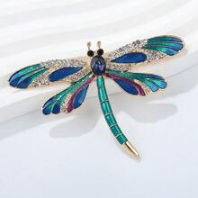 1件装 时尚蓝色珐琅水钻蜻蜓胸针（女士款） - 彩色 - 查看 3