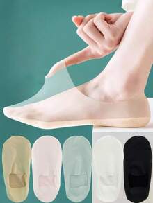 1/5 pares de calcetines invisibles de corte bajo ultradelgados para verano, calcetines sin costuras con malla y silicona antideslizante, calcetines de seda de unicolor para damas, regalo de Navidad - Sin Molde - Ver 3