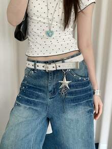 1件装女士白色PU材质蕾丝独特腰带 - 白色 - 查看 4