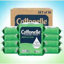Premium Specials! Paraben-Free Gentle Clean Wipes | Hypoallergenic Dermatologist-Tested Wipes | Cottonelle Gentle Plus Flushable Wet Wipes, 4 Flip-Top Packs - 168 - 查看 1