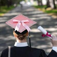 Dunzoom Rhinestone Graduation Cap With Tassel Bow Glitter Graduation Hat For Class Of 2026 Graduate Ceremony Adult Party Gift - Pink - View 5