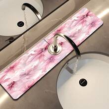 1pc Watercolor Floral Pattern Faucet Mat, Durable Polyester, Quick Dry, Easy Clean, Suitable For Kitchen And Bathroom, Easy Installation, Daily Decor, Gift, Bathroom Mat, Durable Faucet Mat, Faucet Accessory - Multicolor - View 8