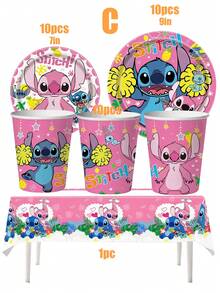 Bộ đồ dùng tiệc chủ đề Lilo & Stitch màu hồng đậm, bao gồm đĩa, cốc, khăn ăn, khăn trải bàn, quà tặng nhỏ, đồ trang trí tiệc và bộ đồ ăn dã ngoại/cắm trại. - Nhiều màu - Xem 15
