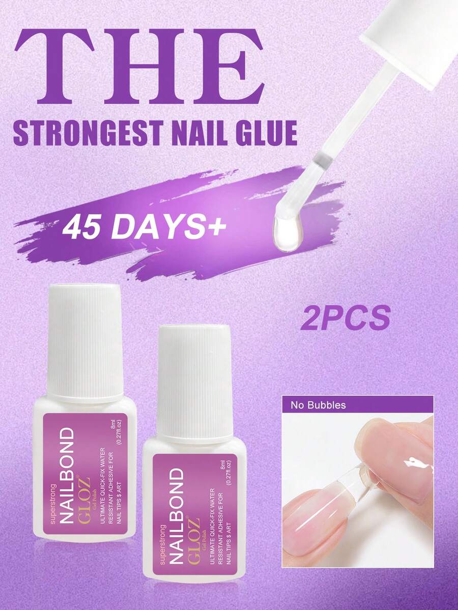 GLOZ 2 piezas Pegamento para uñas super fuerte con pincel, adecuado para uñas acrílicas, pegatinas de uñas y uñas postizas (8ml) para reparar uñas rotas, pegamento para uñas acrílicas, adhesivo para uñas, sin necesidad de lámpara UV, secado rápido - 2pcs - Ver 1