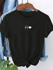 Camiseta corta de manga con estampado de patrón simple 25-824 - Negro - Ver 2
