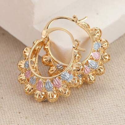 1 Đôi bông tai rỗng kiểu cổ điển sang trọng, thiết kế hình học thời trang, thanh lịch, đa năng, phù hợp để đeo hàng ngày và gặp gỡ bạn bè.