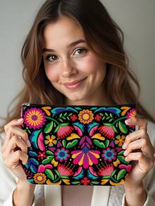 1 pieza Bolsa de maquillaje con patrón de flor de dalia mexicana, bolsa cosmética plegable de gran capacidad y peso ligero, multifuncional, duradera y con cremallera, adecuada para uso diario y viajes, regalo compacto y elegante - Multicolor - Ver 14