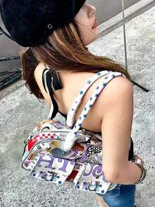 韓式慵懶極簡腋下包 小眾設計大容量托特包 時尚通勤外出女款手提單肩托特包 - 彩色 - 查看 2