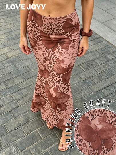 LOVE JOYY 女士时尚豹纹印花美人鱼长裙，修身优雅长裙，完美适合夏季约会、度假和日常出行