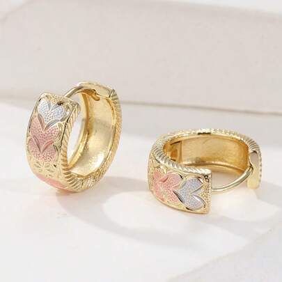 1 Pair Bohemian Luxury Heart Hoop Earrings, Fashion Elegant, Suitable For Daily Wear And Parties, Great Christmas Gift