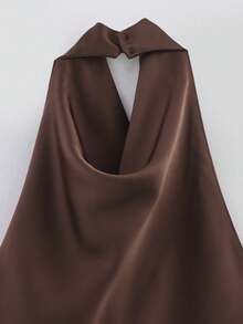 YROOE Women's Minimalist Versatile Satin High Neck Camisole, Spring/Summer - Coffee Brown - View 8