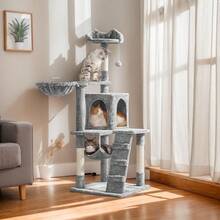 54in Cat Tree | Multi-Level Cat Tower W/Spacious Perch, Cozy Condo And Hammock, 3 Scratching Posts, Interactive Toy | Sturdy Pet Furniture | For Indoor Kittens To Large Cats | Light Gray - Xám nhạt - Xem 2