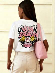 Tween Girl Cotten Clothes,Y2K-Inspired Letter Print T-Shirt - Casual Crew Neck, Short Sleeve, Machine Washable - Perfect For Spring/Summer/Fall,Fashion, Streetwear, Unisex, Men, Women - 白色 - 查看 1