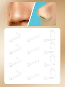 CIZME 3pcs Transparent Nose Studs, Transparent Nose Rings, Suitable For Workplace Wear, Straight, L-Shaped, Spiral UV Nose Studs, Nose Piercing Jewelry, Transparent Piercing Retainers - Clear - View 12