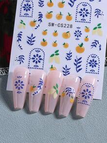 Bộ 1 miếng dán móng tay chủ đề trái cây nhiều màu sắc cho mùa hè, bao gồm việt quất, cam, chanh, chuối, dưa hấu, dâu tây và bơ, dùng để trang trí móng tay tự dính. - Nhiều màu - Xem 10