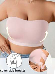 Plus Size Women's Side Buckle Wireless Bra, Breathable Non-Slip Supportive Seamless Everyday Bra - Baby Pink - View 5