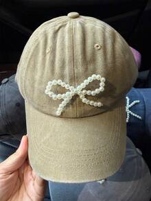 1pc Back To School New Niche Pearl Bow Retro Distressed Visor Cap, Versatile Soft Top Baseball Cap For Women - Pearl Bow - View 12