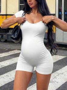 Mono de maternidad de unicolor, casual y cómodo, estilo minimalista blanco de verano - Blanco - View 2