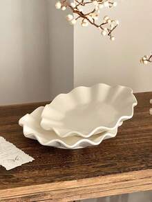 1pc/2pcs White Porcelain Wave Rim Plate, Minimalist INS Style Ceramic Dish For Dessert, Appetizer, Fruit, Daily Use Kitchen Tableware & Aesthetic Home Decor - Multicolor - View 4