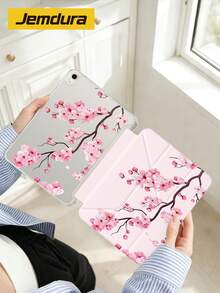 浅粉色背景，粉色樱花图案设计平板电脑保护套，亚克力透明底壳，双面印花图案，Y型折叠支架保护套，兼容iPad（A16）11英寸第11代（2025款）/第10代/10.2英寸iPad Pro（2021款/2020款）、Galaxy Tab A8 10.5英寸（2022款），防摔，带笔槽，支持睡眠/唤醒功能，儿童/家庭礼物 - 彩色 - 查看 1